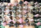 CFG1814 15 inches 12mm four leaf clover rhodonite gemstone beads