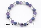 CGB8016 8mm amethyst, white crystal & lapis lazuli beaded stretchy bracelets