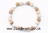 CGB8036 8mm white howlite, white fossil jasper & picture jasper beaded stretchy bracelets