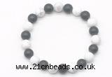 CGB8045 8mm matte white howlite & matte black agate beaded stretchy bracelets