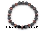 CGB8052 8mm grade AA red tiger eye & matte black agate beaded stretchy bracelets