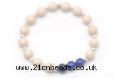 CGB8234 8mm white fossil jasper & lapis lazuli beaded stretchy bracelets