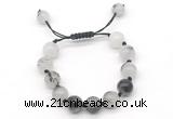 CGB8622 12mm round black rutilated quartz adjustable macrame bracelets