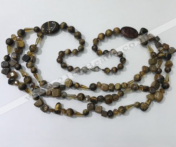 CGN686 23.5 inches chinese crystal & yellow tiger eye beaded necklaces