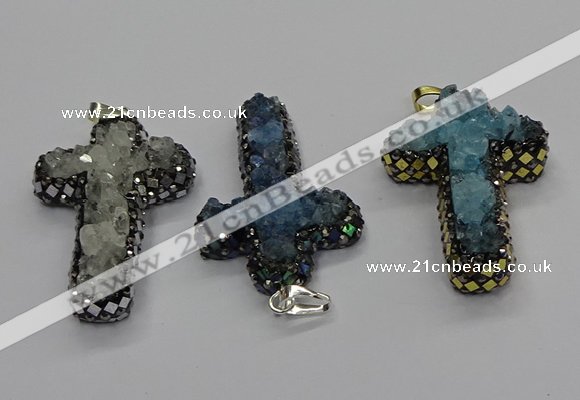 CGP3111 30*50mm cross druzy agate pendants wholesale