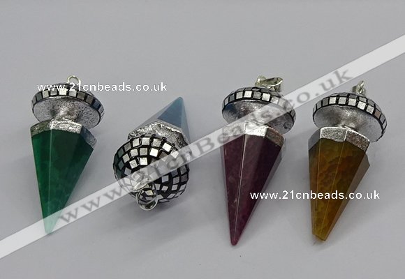 CGP3155 22*50mm faceted cone agate gemstone pendants wholesale