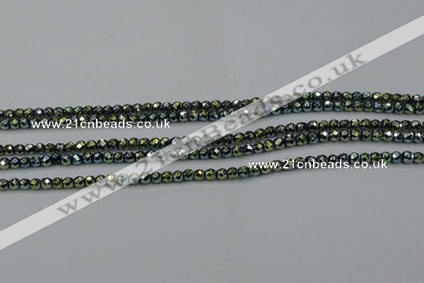 CHE713 15.5 inches 4mm faceted round plated hematite beads