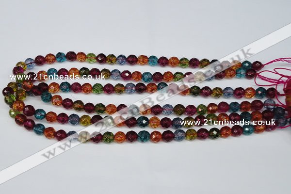 CKQ42 15.5 inches 8mm faceted round dyed crackle quartz beads