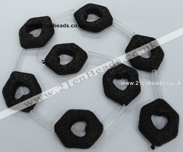 CLV44 15.5 inches 26*33mm hexagon black natural lava beads wholesale