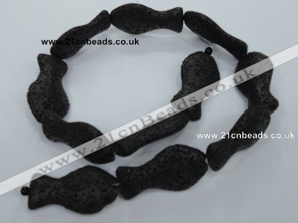 CLV50 15 inches 20*35mm pisciform black natural lava beads wholesale