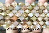 CME458 15 inches 8mm faceted bicone green rutilated quartz beads