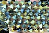 CME461 15 inches 8mm faceted bicone golden & blue tiger eye beads