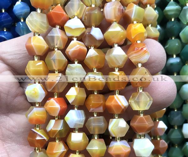 CME832 15 inches 8*10mm faceted bicone orange banded agate beads