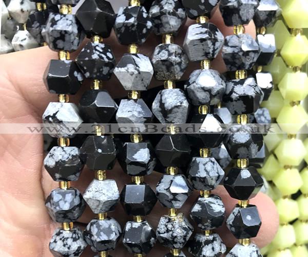 CME870 15 inches 8*10mm faceted bicone snowflake obsidian beads