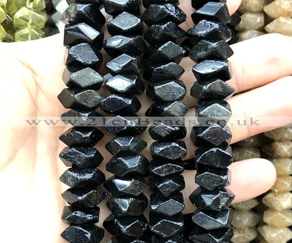 CNG9219 15 inches 7*11mm - 8*12mm faceted nuggets black tourmaline beads