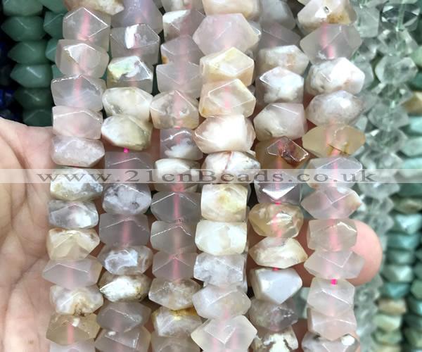 CNG9222 15 inches 7*11mm - 8*12mm faceted nuggets sakura agate beads