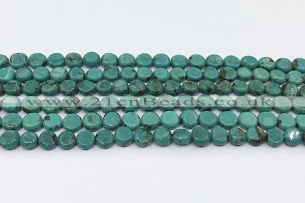 CNT559 15.5 inches 8mm flat round turquoise gemstone beads