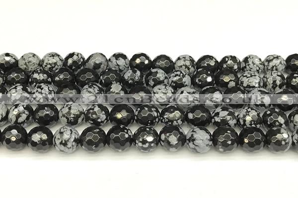 COB773 15 inches 12mm faceted round snowflake obsidian beads