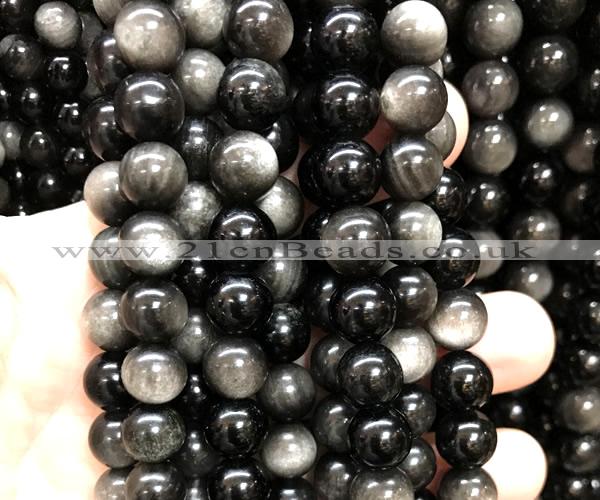 COB835 15 inches 10mm round silver obsidian beads wholesale