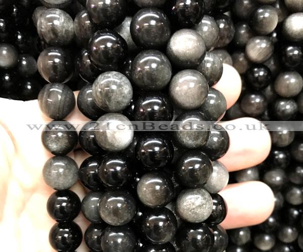 COB836 15 inches 12mm round silver obsidian beads wholesale