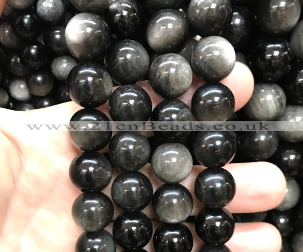 COB837 15 inches 14mm round silver obsidian beads wholesale