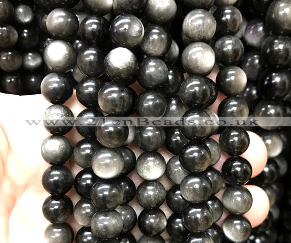 COB843 15 inches 10mm round silver obsidian gemstone beads