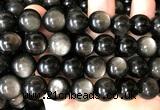 COB845 15 inches 14mm round silver obsidian gemstone beads