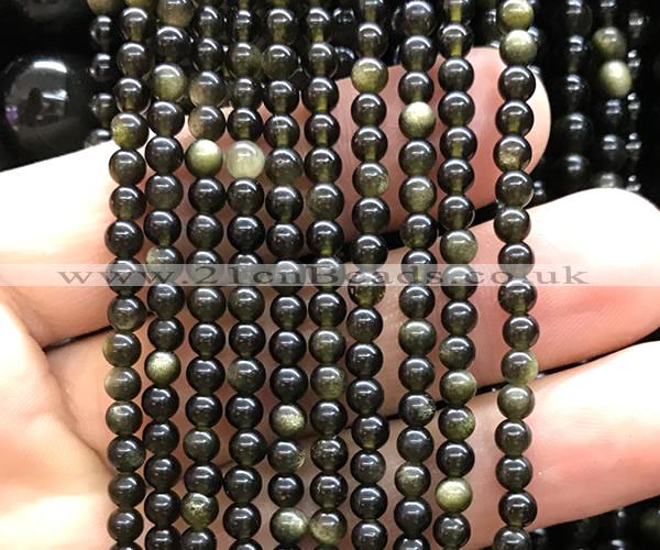 COB850 15 inches 4mm round golden obsidian gemstone beads