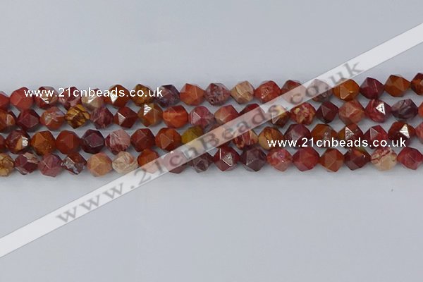 COJ1002 15.5 inches 8mm faceted nuggets red porcelain jasper beads