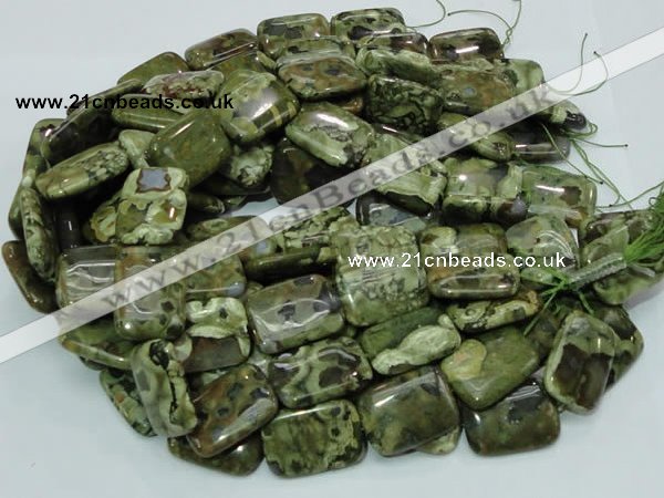 CPS28 15.5 inches 22*30mm rectangle green peacock stone beads