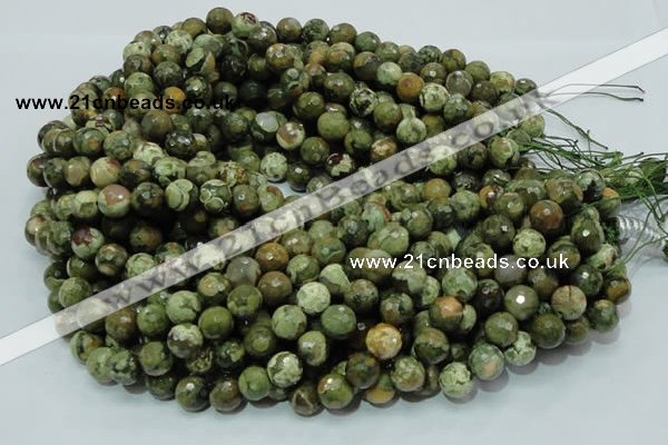 CPS57 15.5 inches 10mm faceted round green peacock stone beads