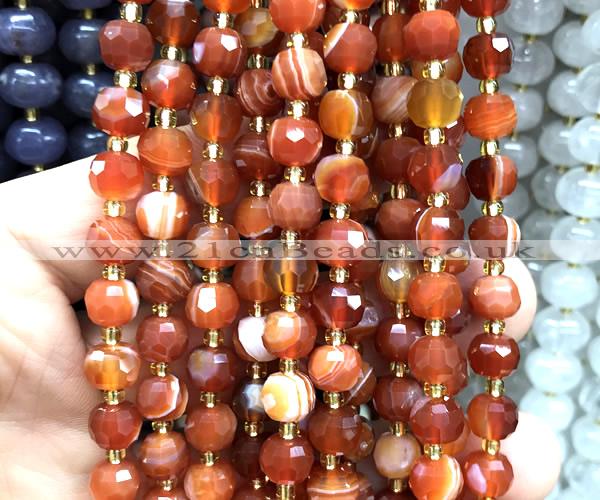 CRB6034 15 inches 6*8mm faceted rondelle red banded agate beads