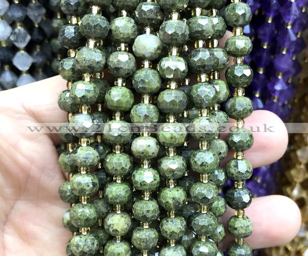 CRB6073 15 inches 6*8mm faceted rondelle green iron stone beads