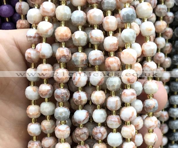 CRB6094 15 inches 6*8mm faceted rondelle red net jasper beads