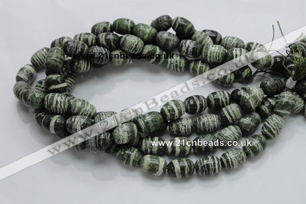 CSJ16 15.5 inches 13*18mm egg-shaped green silver line jasper beads