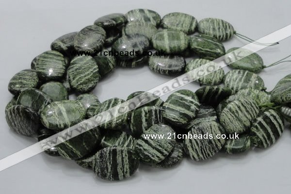 CSJ55 15.5 inches 22*30mm oval green silver line jasper beads