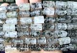CTB1208 8*12mm - 8*14mm faceted tube black mica quartz beads