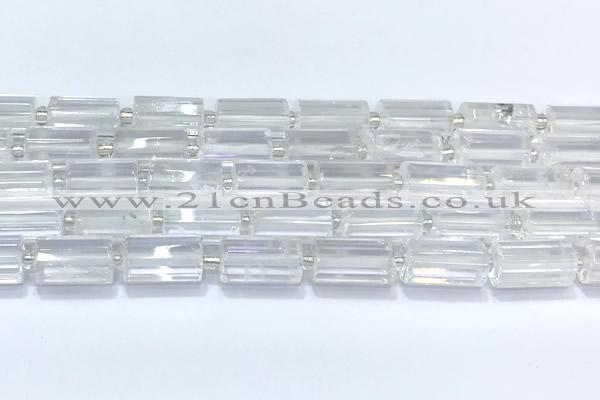 CTB900 15 inches 10*16mm faceted tube white crystal beads