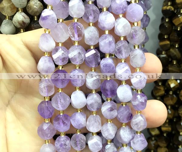 CTW553 15 inches 8mm faceted & twisted S-shaped lavender amethyst beads