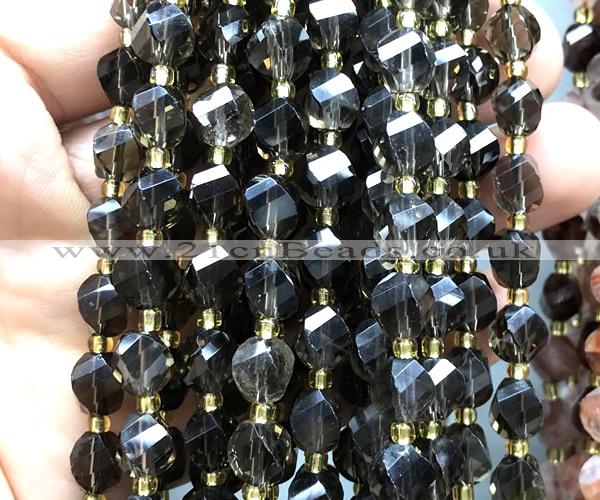 CTW556 15 inches 8mm faceted & twisted S-shaped smoky quartz beads