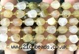 CTW562 8mm faceted & twisted S-shaped green rutilated quartz beads