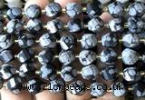 CTW591 8mm faceted & twisted S-shaped snowflake obsidian beads