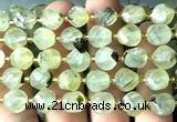 CTW657 10mm faceted & twisted S-shaped green rutilated quartz beads