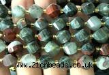 CTW676 15 inches 10mm faceted & twisted S-shaped blood jasper beads