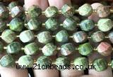 CTW698 15 inches 10mm faceted & twisted S-shaped unakite beads