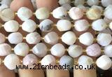 CTW708 15 inches 10mm faceted & twisted S-shaped pink opal beads