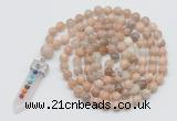 GMN1465 Hand-knotted 8mm, 10mm sunstone 108 beads mala necklace with pendant