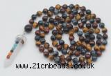 GMN1492 Hand-knotted 8mm, 10mm colorfull tiger eye 108 beads mala necklace with pendant