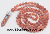 GMN1526 Hand-knotted 8mm, 10mm fire agate 108 beads mala necklace with pendant