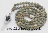 GMN1549 Hand-knotted 8mm, 10mm rhyolite 108 beads mala necklace with pendant